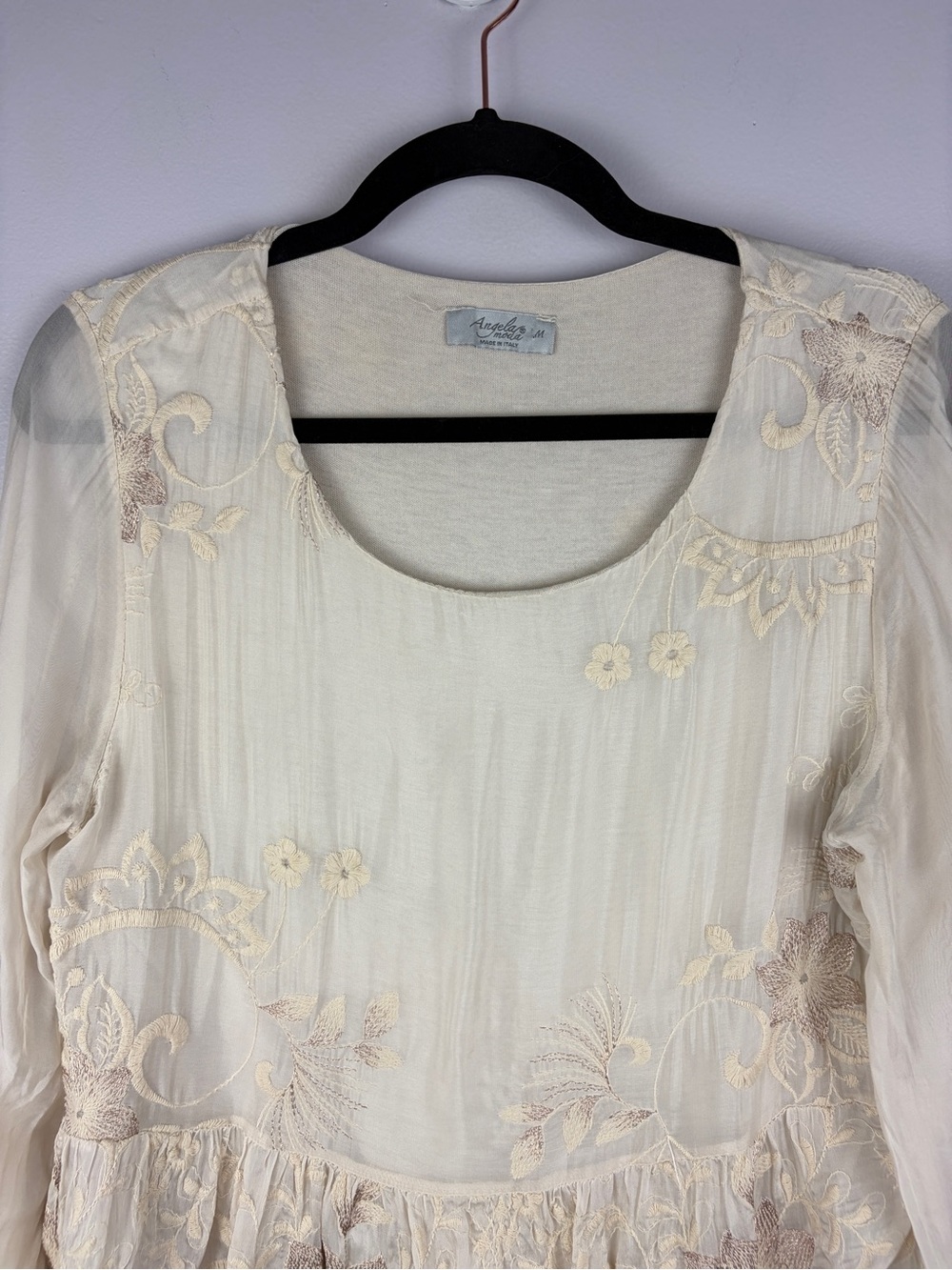 Angela Moda Italy Silk Embroidered Floral Boho Blouse Tunic Medium - Picture 3 of 16